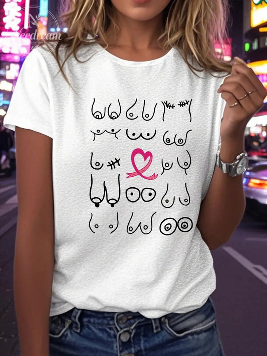 Women's Breast Cancer Printed Short Sleeve T-shirt