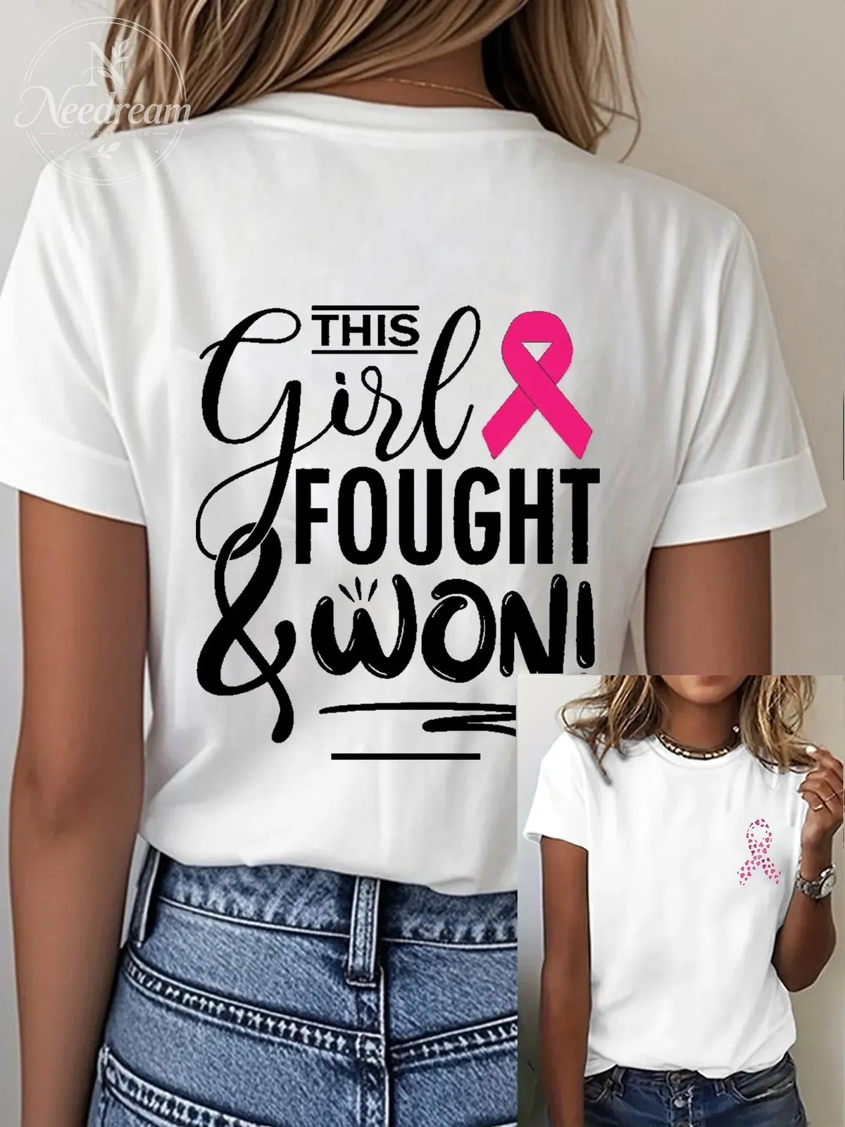 Women's Breast Cancer Awareness This Girl Fought & Won! Crew Neck T-Shirt