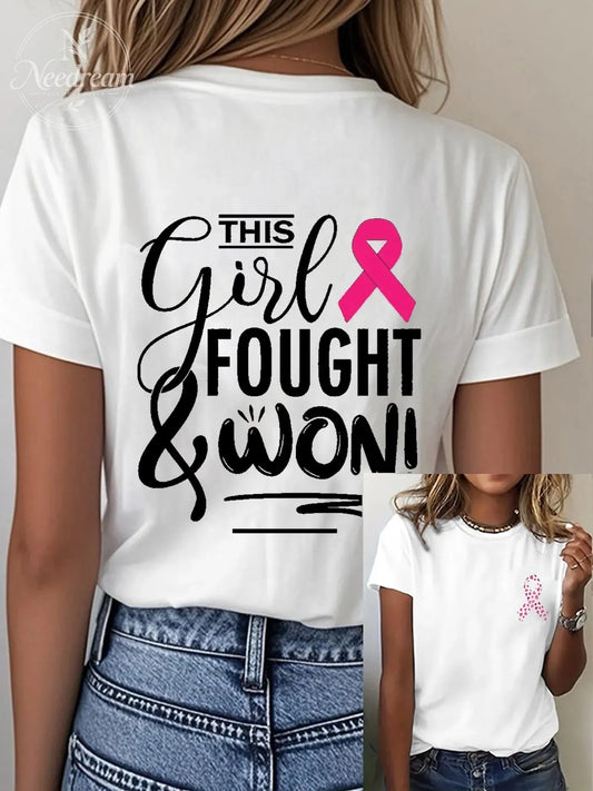 Women's Breast Cancer Awareness This Girl Fought & Won! Crew Neck T-Shirt