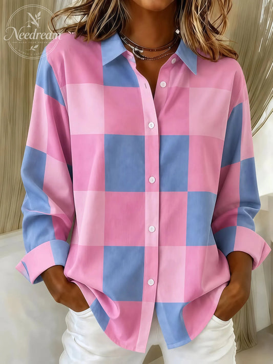 Women's Casual Retro Pink Plaid Shirt