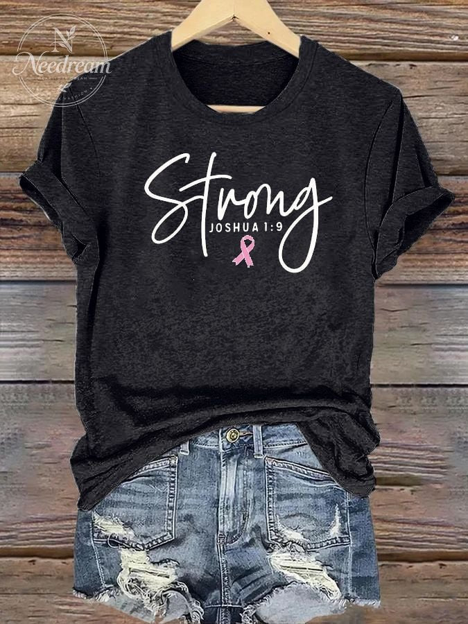 Women's Breast Cancer Awareness Pink Ribbon Print T-Shirt