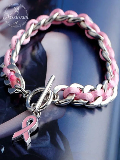 Braided Pink Ribbon Bracelet