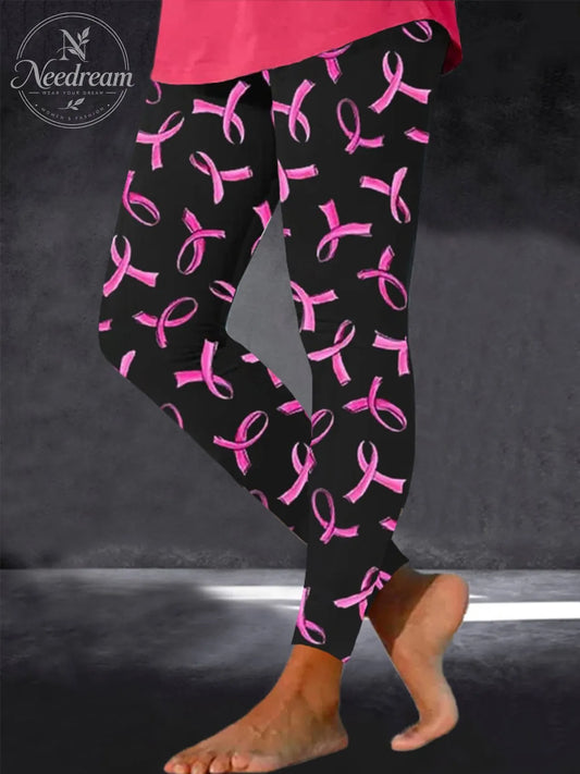 Women's Breast Cancer Awareness Pink Ribbon Print Leggings