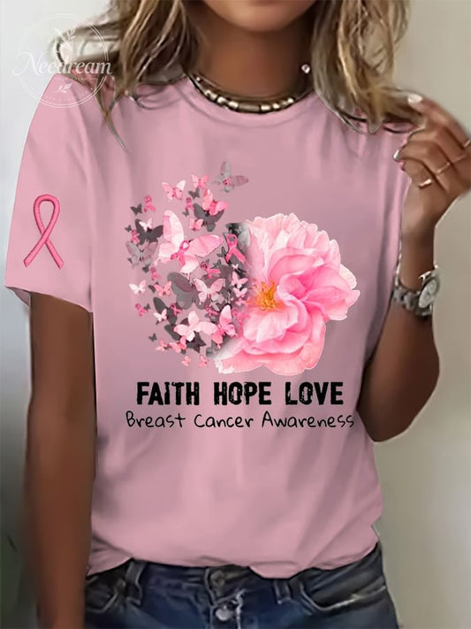 Women's Breast Cancer Print Casual T-Shirt