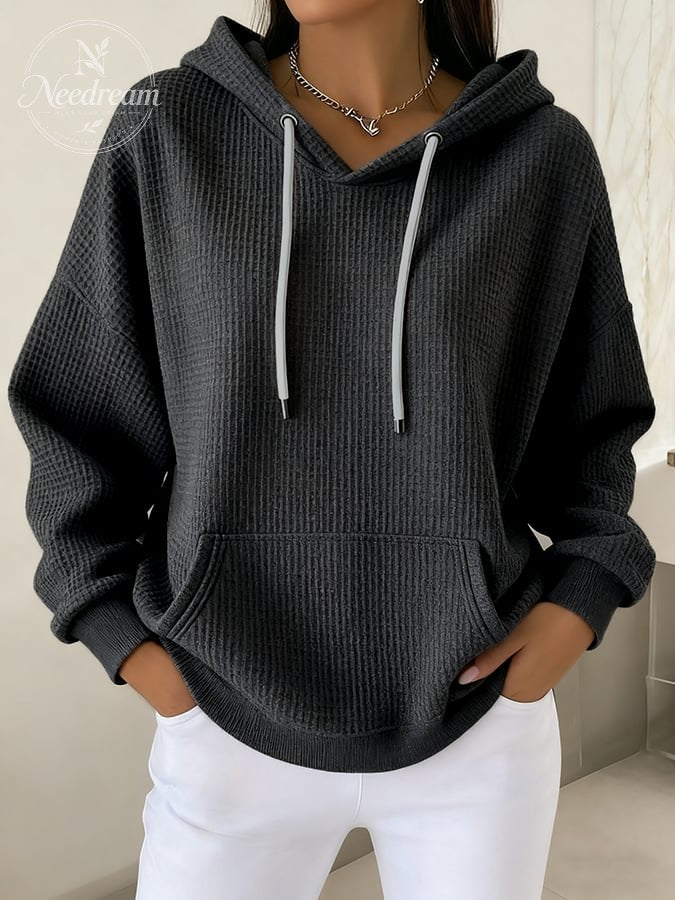 Women's Casual Waffle Jacquard Multicolor Hoodie