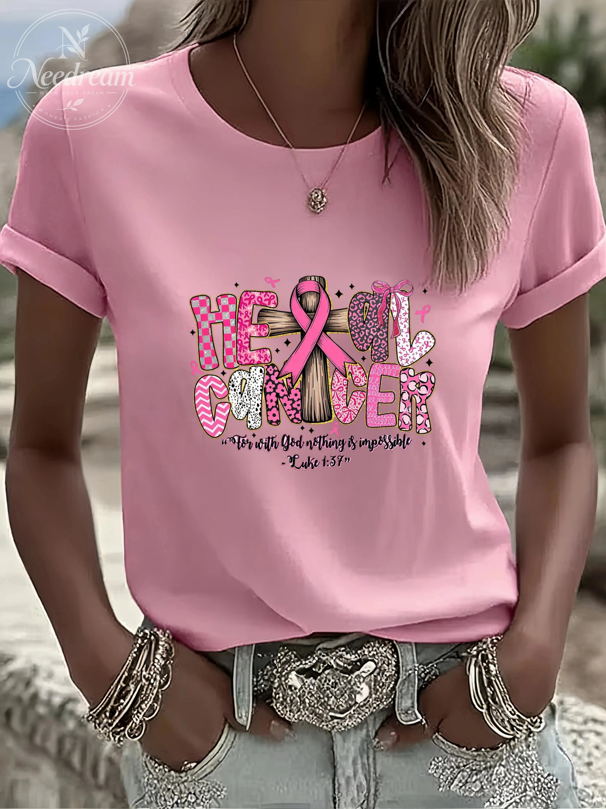 Women'S Heal Cancer Casual Round Neck T-Shirt