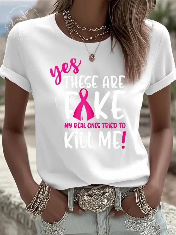 Women's Breast Cancer Print Casual T-shirt