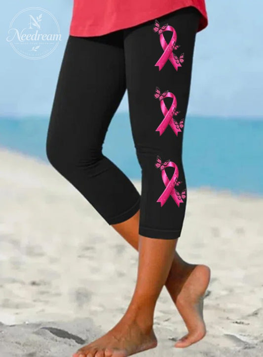 Women's Fight Breast Cancer Print Yoga Cropped Leggings