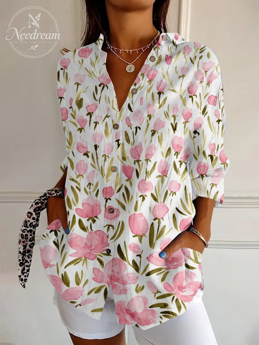 Breast Cancer Awareness Month Pink Art Print Casual Long Sleeve Shirt