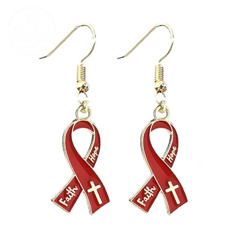 AIDS HIV Awakening Day Red Ribbon Care Activity Earrings