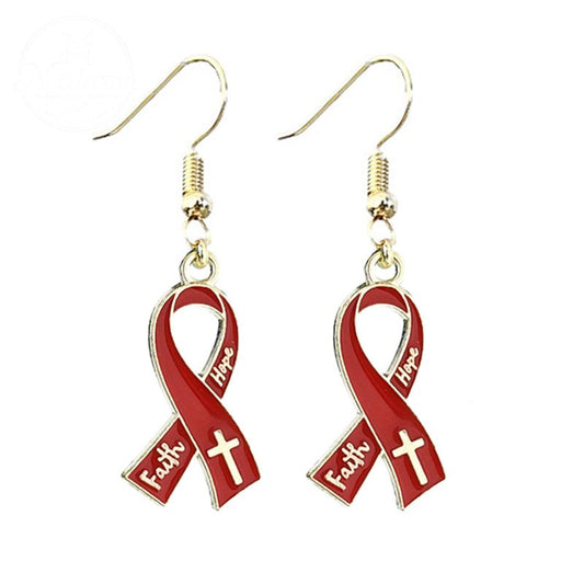 AIDS HIV Awakening Day Red Ribbon Care Activity Earrings