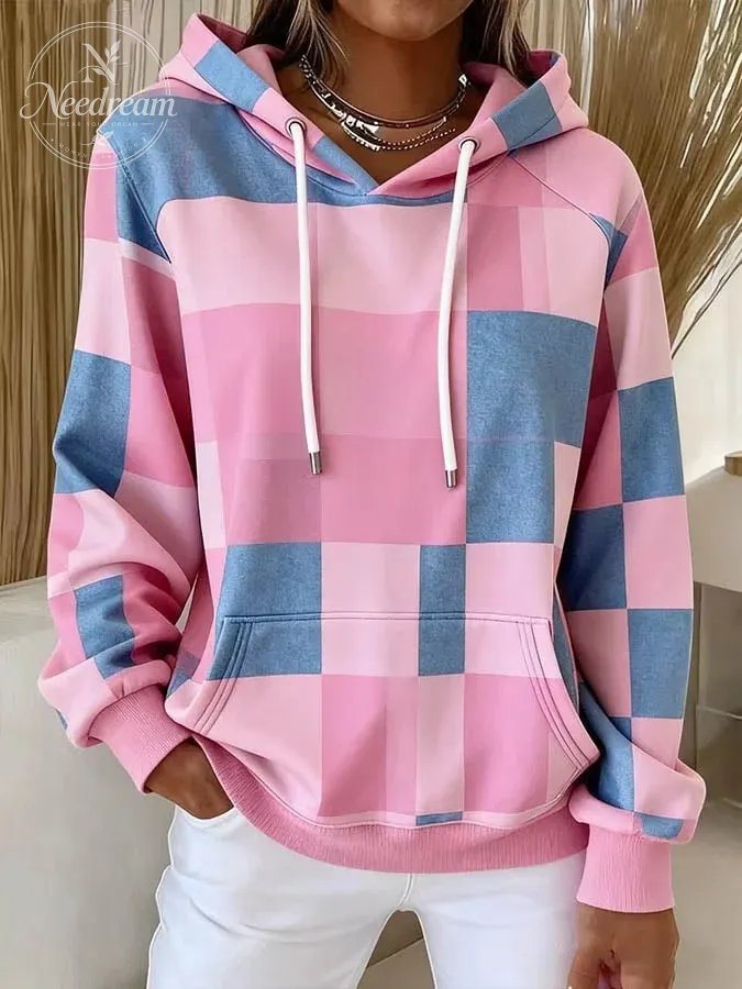 Women Geometric Hooded Casual Spring/Fall Long Sleeve Sweatshirt