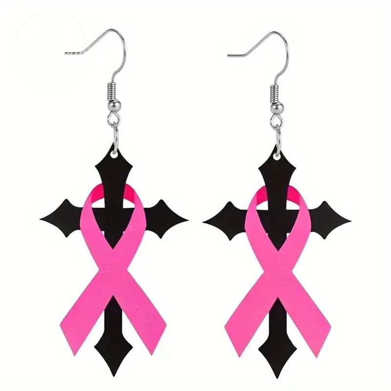 Pink Bow Cross Earrings