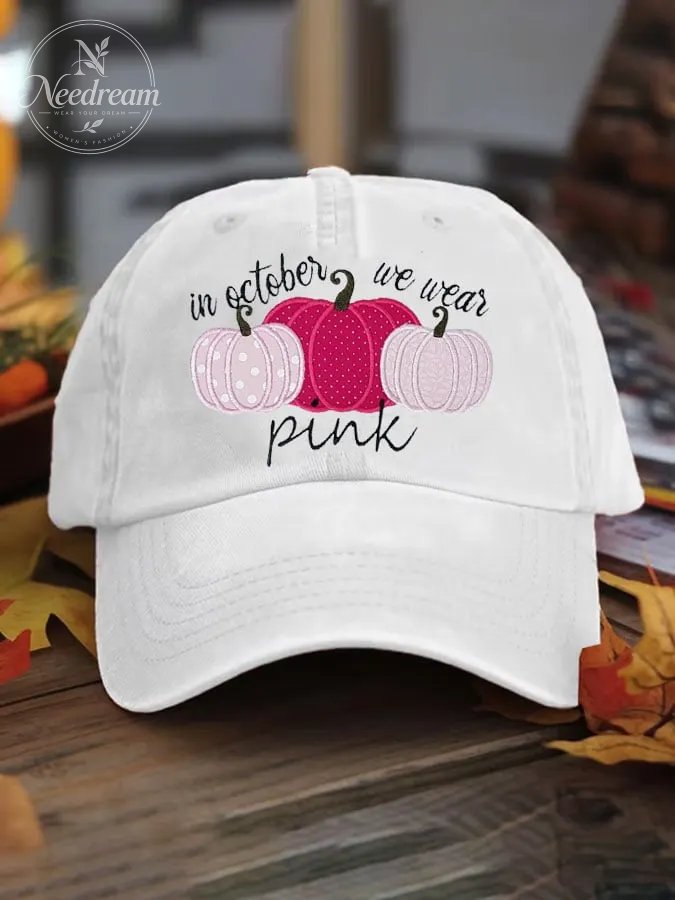 Women's Pink Pumpkin Print Washed Cotton Hat