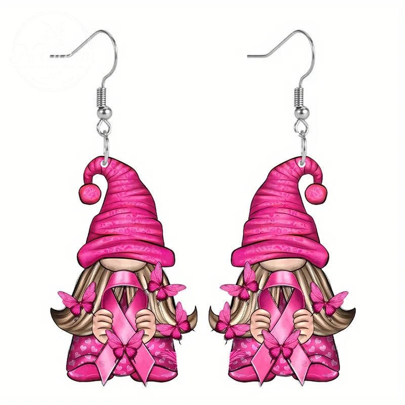Pink Ribbon Santa Claus Earrings