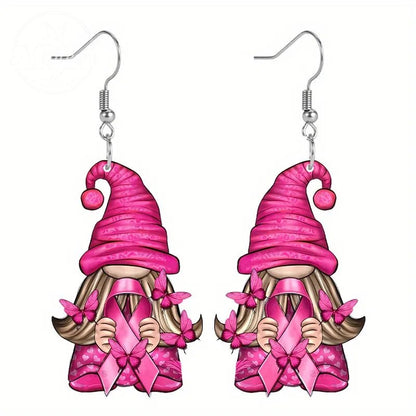 Pink Ribbon Santa Claus Earrings