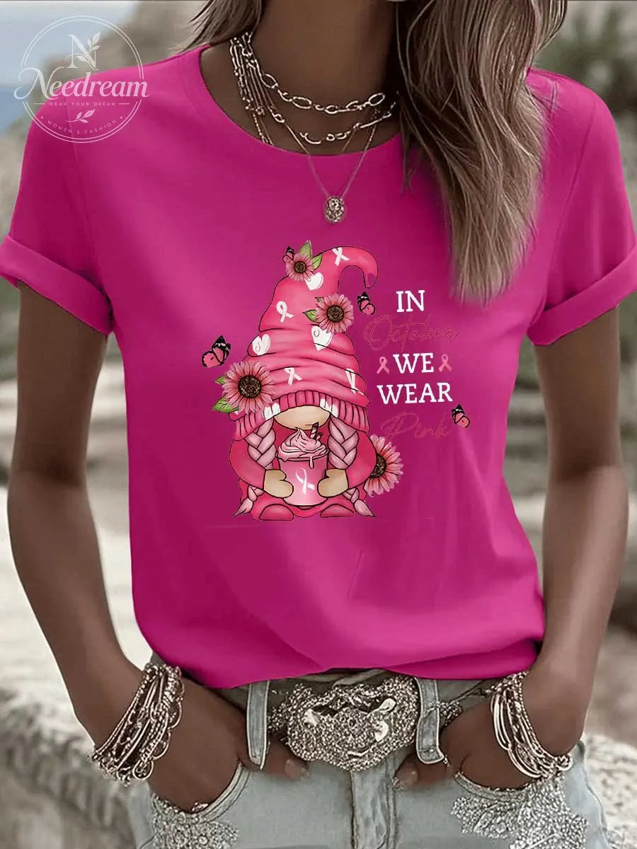 Women's In October We Wear Pink Pattern 100% Cotton  T-Shirt