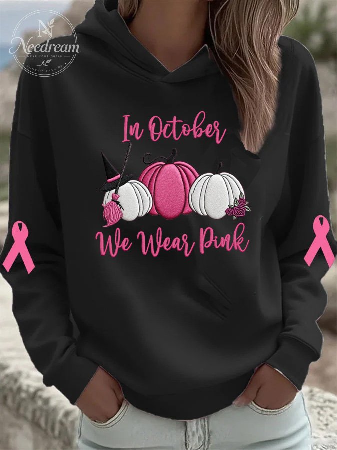 In October We Wear Pink  Pattern  Print Hoodie