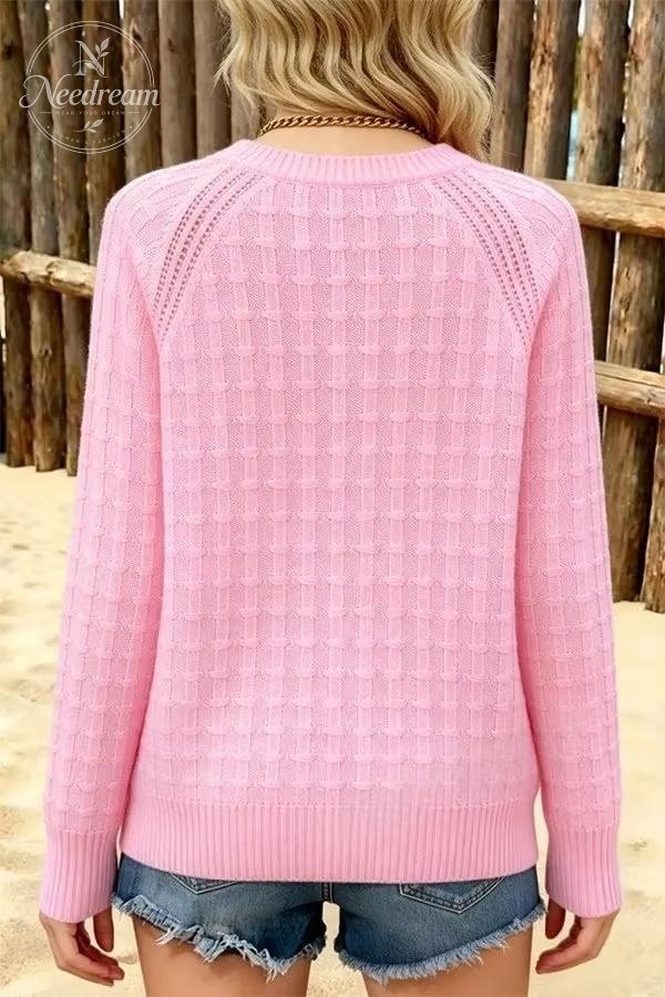 Women's Casual Button Detailed Round Neck Knit Sweater