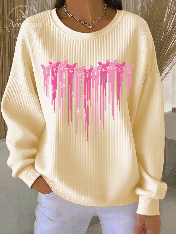 Women's Pink Print Casual Sweatshirt