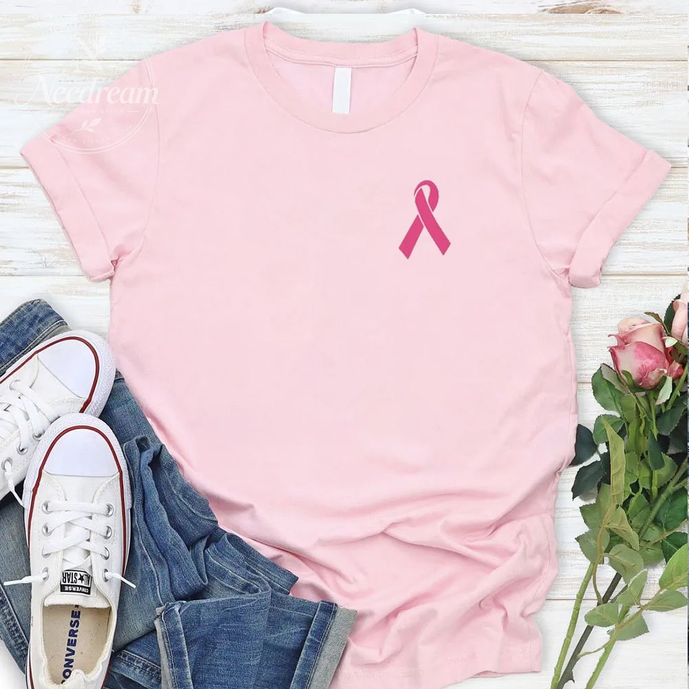 Women's Pink October Pink Ribbon Pattern Round-Neck T-Shirt