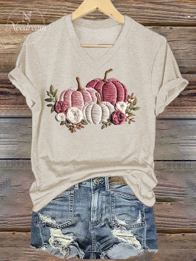 Women's Casual Pink Pumpkin T-Shirt
