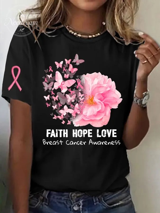 Women's Breast Cancer Print Casual T-Shirt