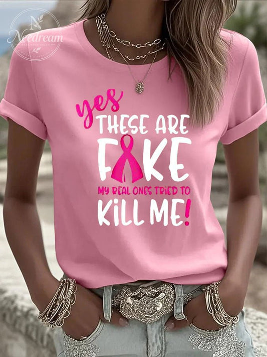 Women's Breast Cancer Print Casual T-shirt