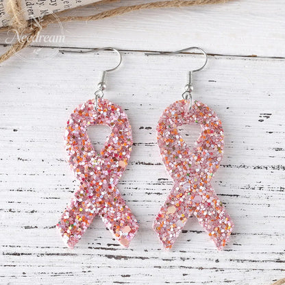 Pink Ribbon Glitter Earrings