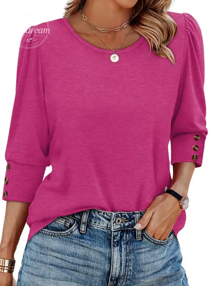 2025 New Women's Casual 3/4 Sleeve with Buttons Dressy Blouses