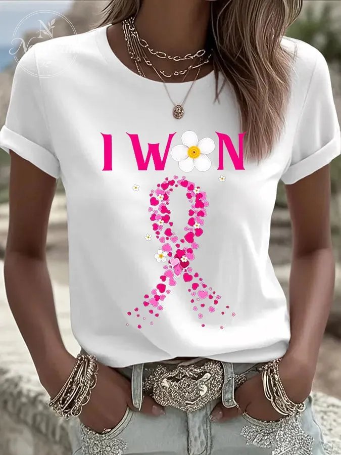 Women's Breast Cancer I m Won Survivor Print Casual T-shirt