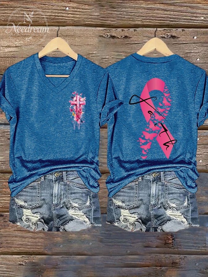 Women's Breast Cancer Printed Casual T-Shirt