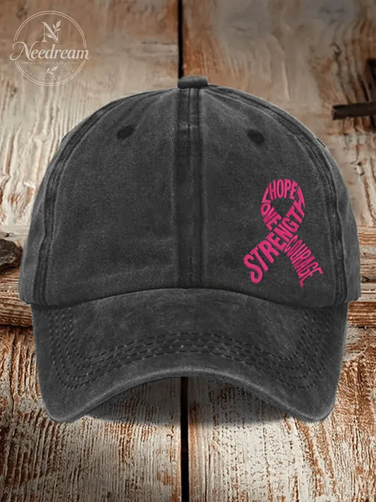 Unisex Distressed Washed Cotton Breast Cancer Awareness Print Hat