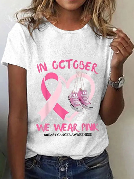 Women's  Breast Cancer Awareness In October We Wear Pink Casual Tee