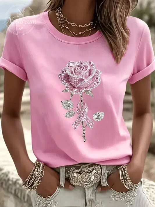 Women Floral Short Sleeve Tee T-shirt Crew Neck Printing Casual Graphic Tee Summer Top