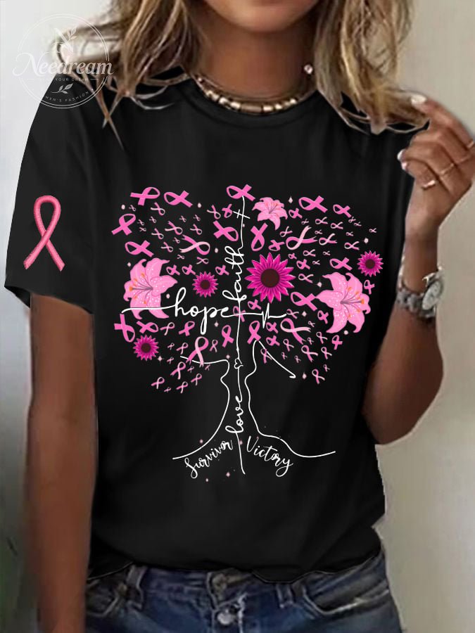 Women's Breast Cancer Print Casual T-Shirt