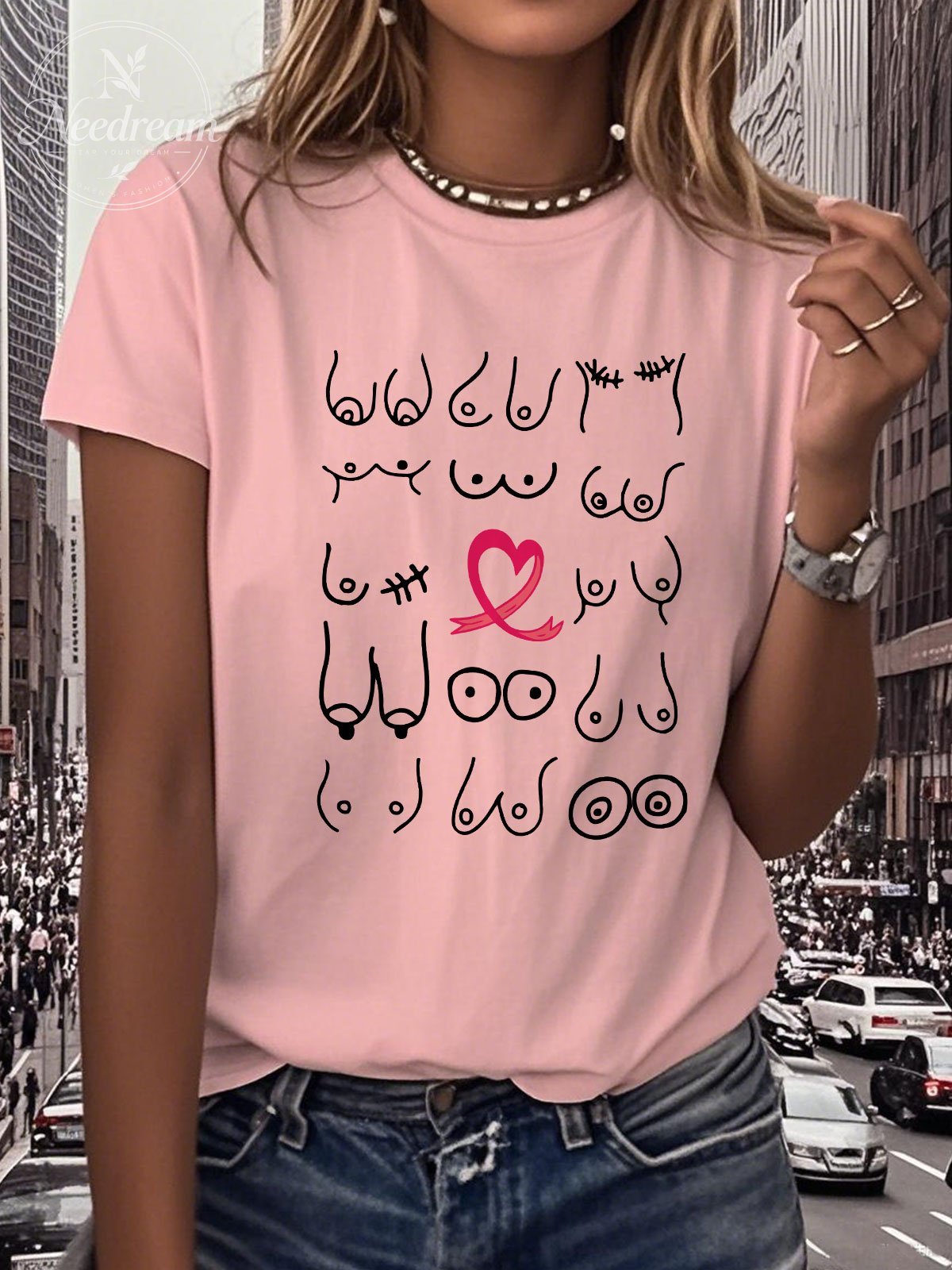 Women's Breast Cancer Printed Short Sleeve T-shirt