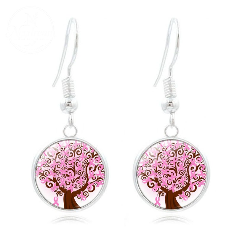 Pink Ribbon Time Gem Earrings