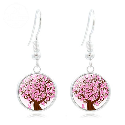 Pink Ribbon Time Gem Earrings