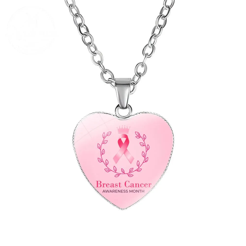 Promote Women'S Breast Logo Pink Ribbon Necklace