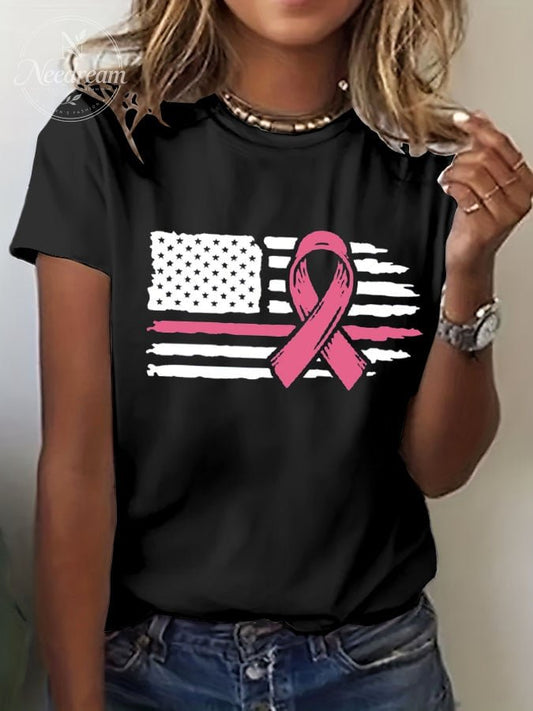 Women's Breast Cancer Awareness Print Crew Neck T-Shirt