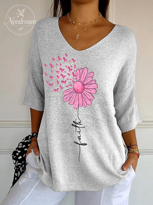 Women's Retro Floral Pink Faith Print Shirt