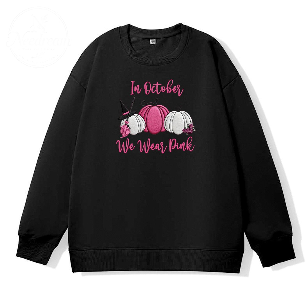 In October We Wear Pink Pattern 100% 300g CottonCrew Neck Sweatshirt