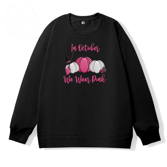 In October We Wear Pink Pattern 100% 300g CottonCrew Neck Sweatshirt