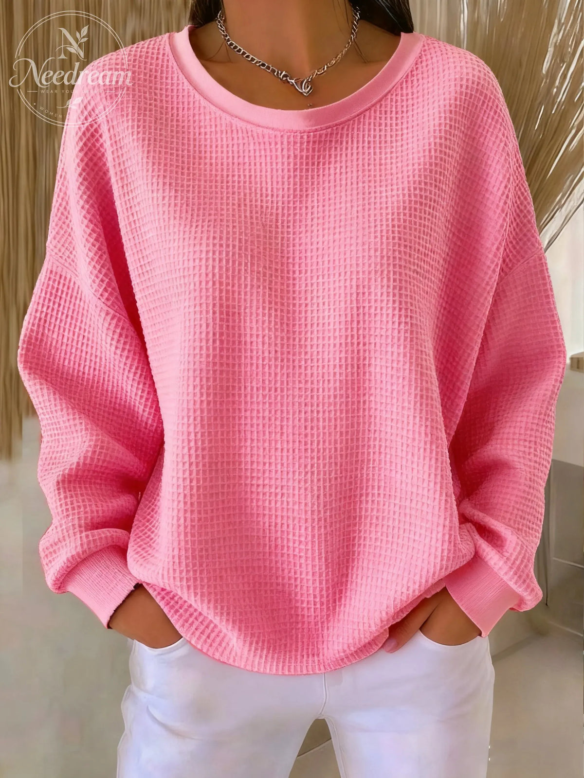 Women's casual waffle multi-color autumn and winter sweatshirt