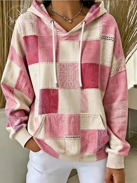 Women's Plaid Long-Sleeve Casual Hoodie