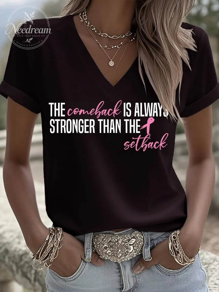 Women's Breast Cancer Awareness Print Short Sleeve T-Shirt