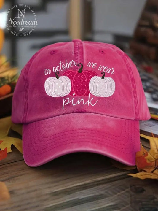 Women's Pink Pumpkin Print Washed Cotton Hat