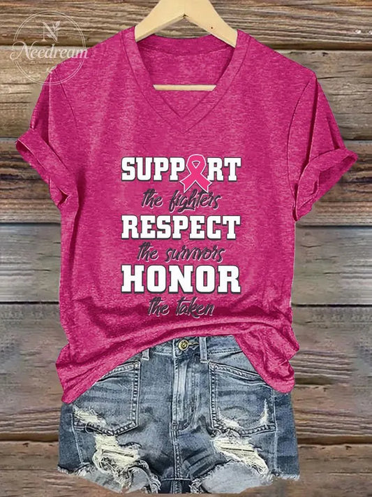 Women's Casual Breast Cancer Awareness V-Neck Short Sleeve T-Shirt