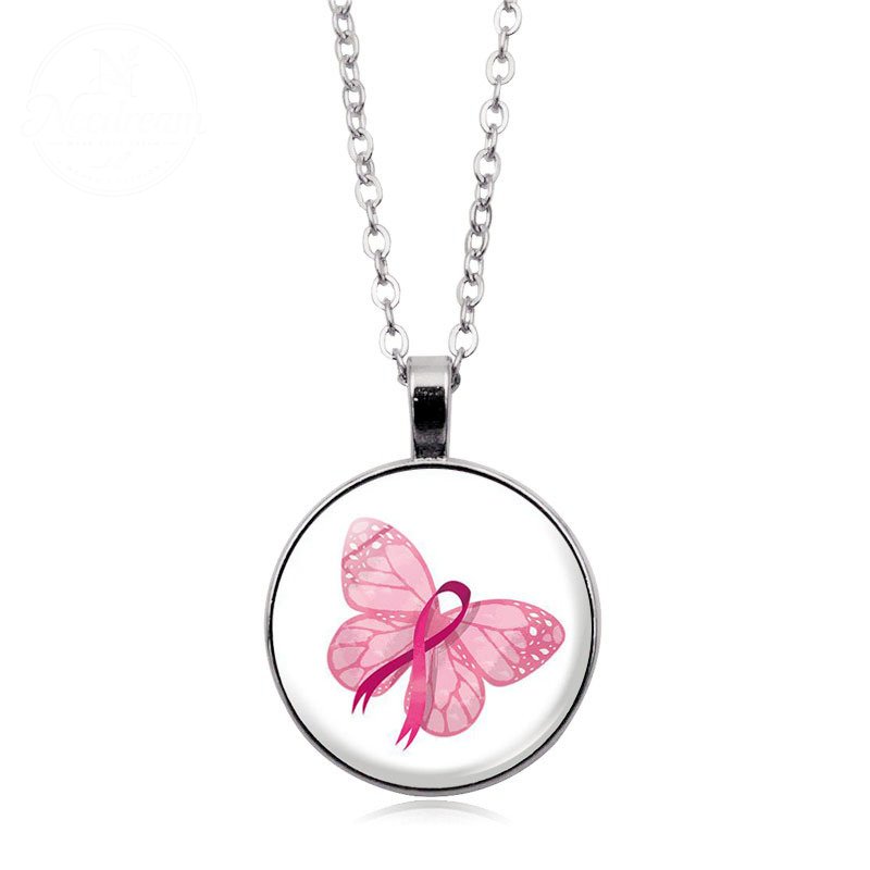 Love Women Pink Ribbon Gemstone Necklace